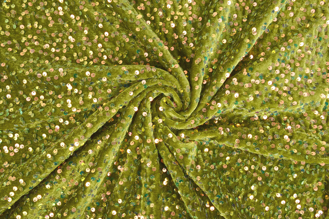Sequins on Velvet Moss Green (Holographic Sequins)