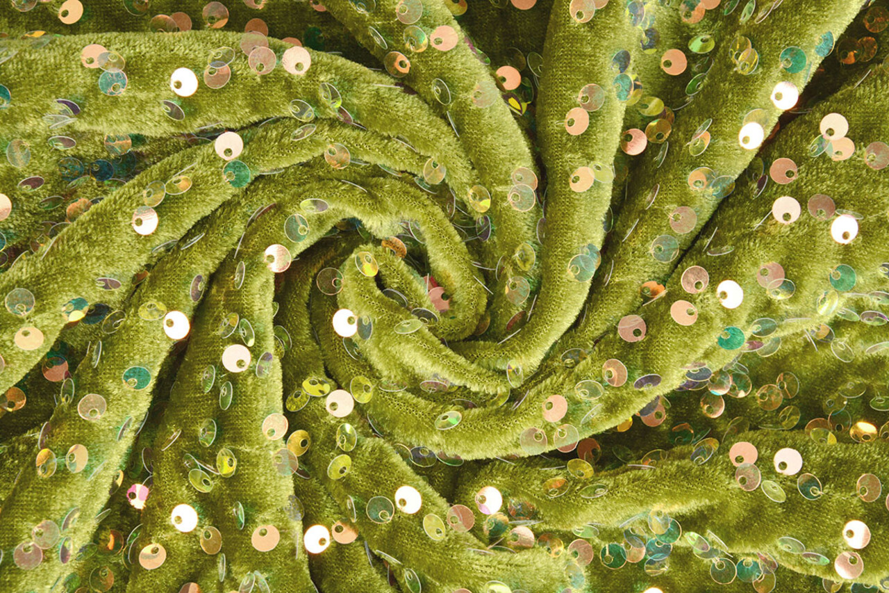 Pailletten op Velours Mosgroen  (Holografische Pailletten)