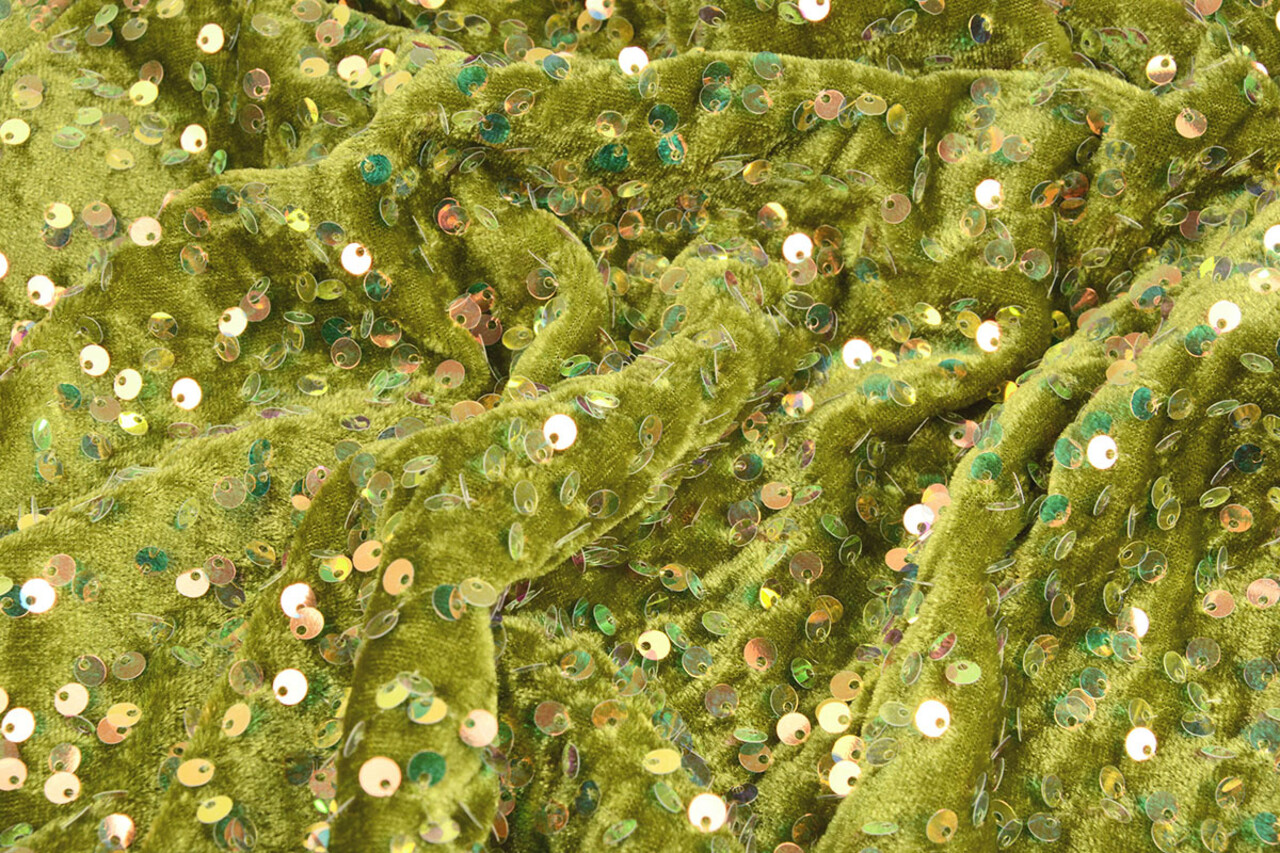 Pailletten op Velours Mosgroen  (Holografische Pailletten)