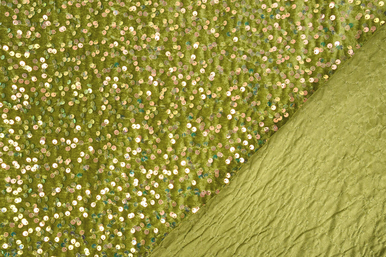Sequins on Velvet Moss Green (Holographic Sequins)
