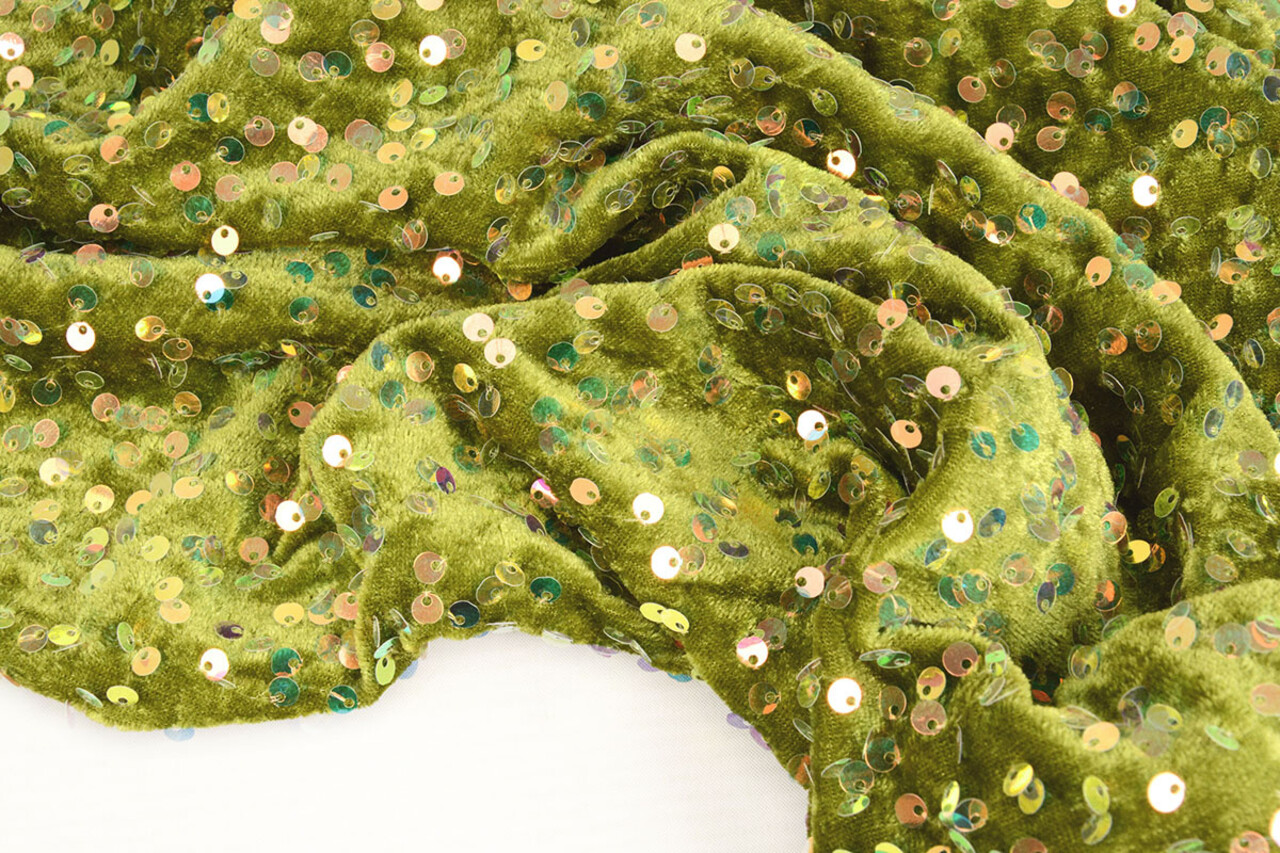 Sequins on Velvet Moss Green (Holographic Sequins)