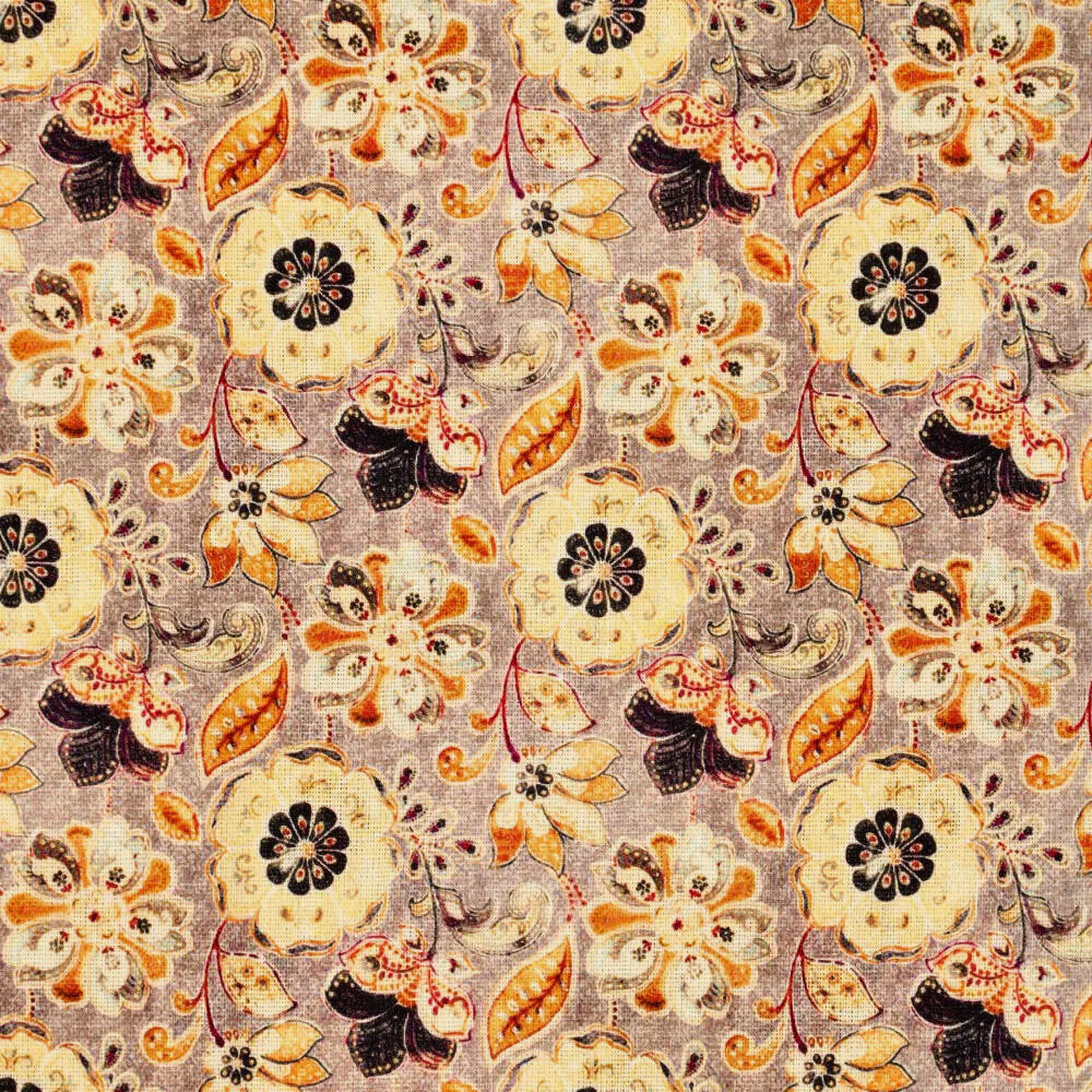 Viscose Linen Digital Fine Flowers Mauve