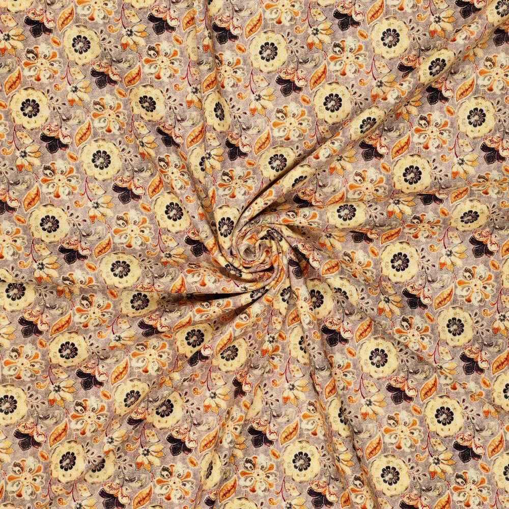 Viscose Linen Digital Fine Flowers Mauve