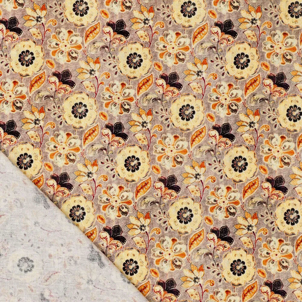 Viscose Linen Digital Fine Flowers Mauve