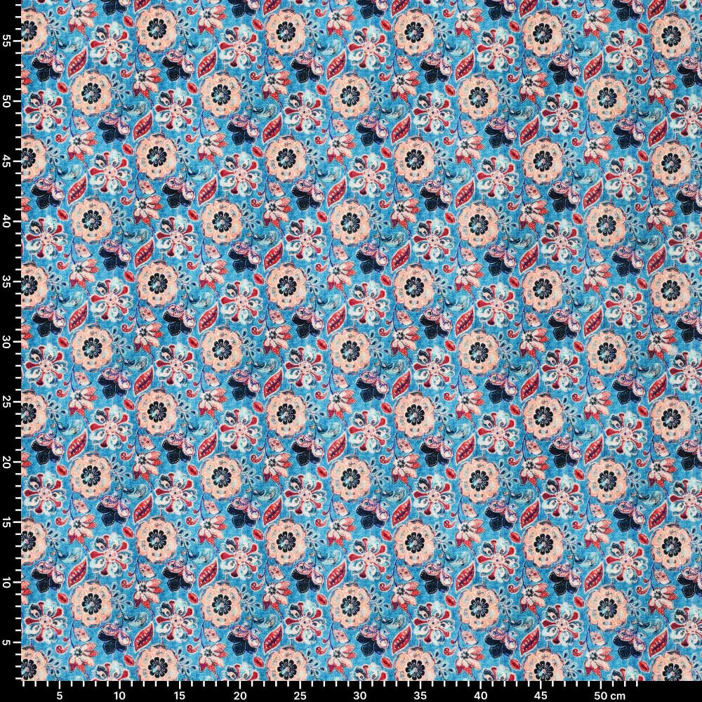 Viscose Lin Imprimé Numérique Fin Fleurs Bleu Viscose Lin Imprimé Numérique Fin Fleurs Bleu