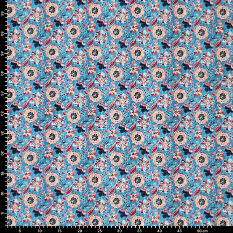 Viscosa Lino Digitale Fine Fiori Blu Viscosa Lino Digitale Fine Fiori Blu
