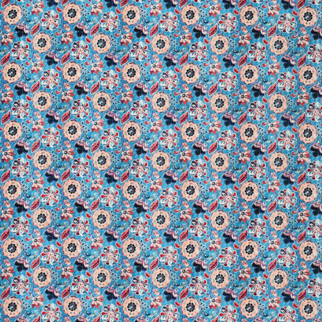 Viscose Linnen Digitaal Fine Flowers Blauw