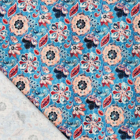 Viscose Lin Imprimé Numérique Fin Fleurs Bleu Viscose Lin Imprimé Numérique Fin Fleurs Bleu