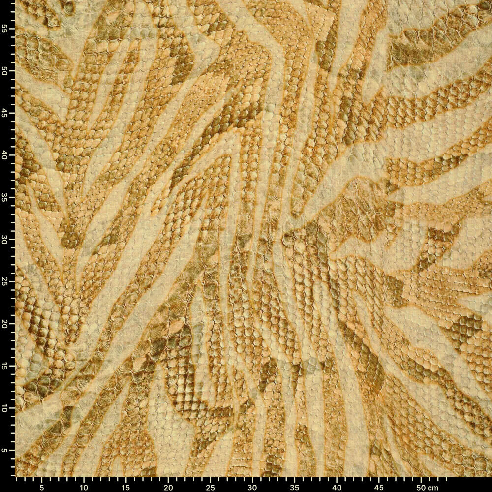 Viscosa Lino Digitale Pelle di Serpente Oro Marrone