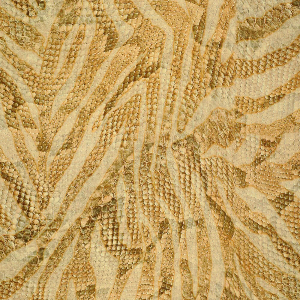 Viscosa Lino Digitale Pelle di Serpente Oro Marrone