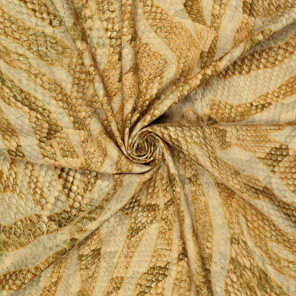 Viscosa Lino Digitale Pelle di Serpente Oro Marrone