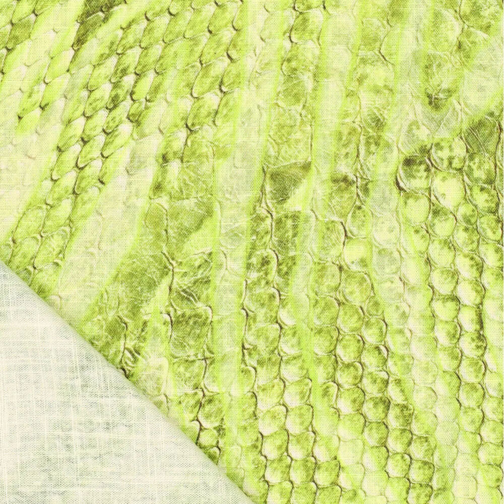Viskose Leinen Digital Snakeskin Grün