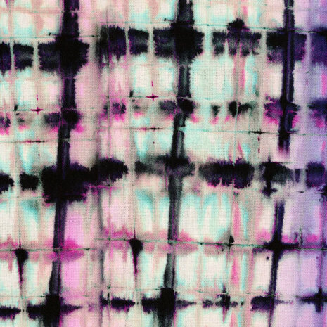 Viskose Leinen Digital Tie Dye Check Lila Viskose Leinen Digital Tie Dye Check Lila