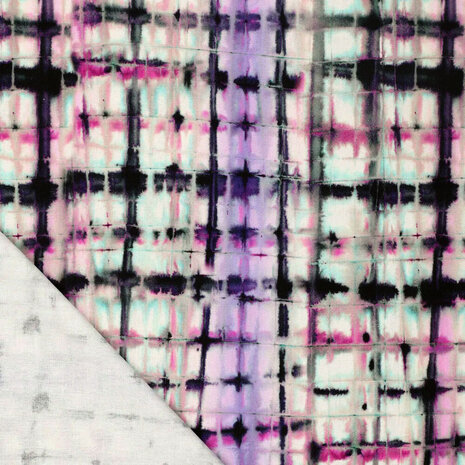 Viskose Leinen Digital Tie Dye Check Lila Viskose Leinen Digital Tie Dye Check Lila