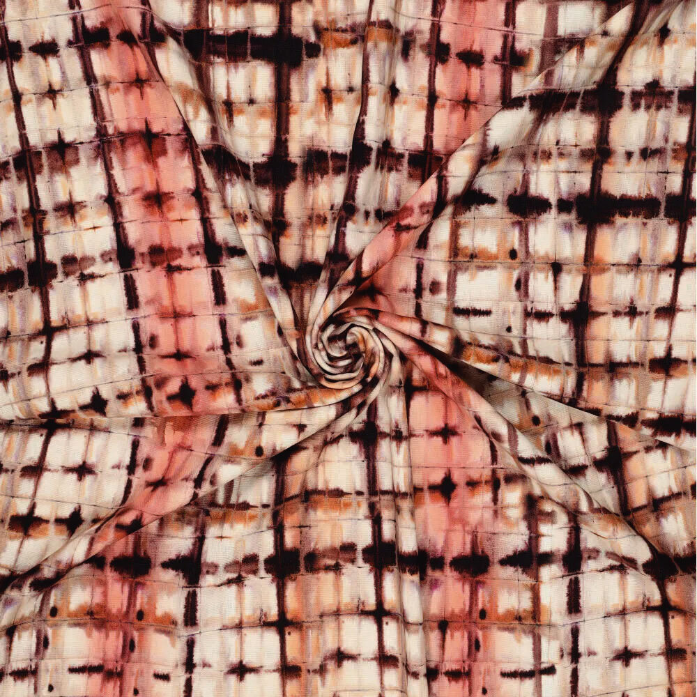 Viscose Linen Digital Tie Dye Check Pink