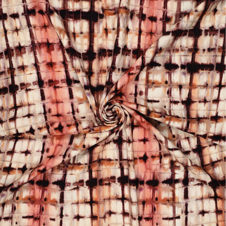 Viscose Linen Digital Tie Dye Check Pink