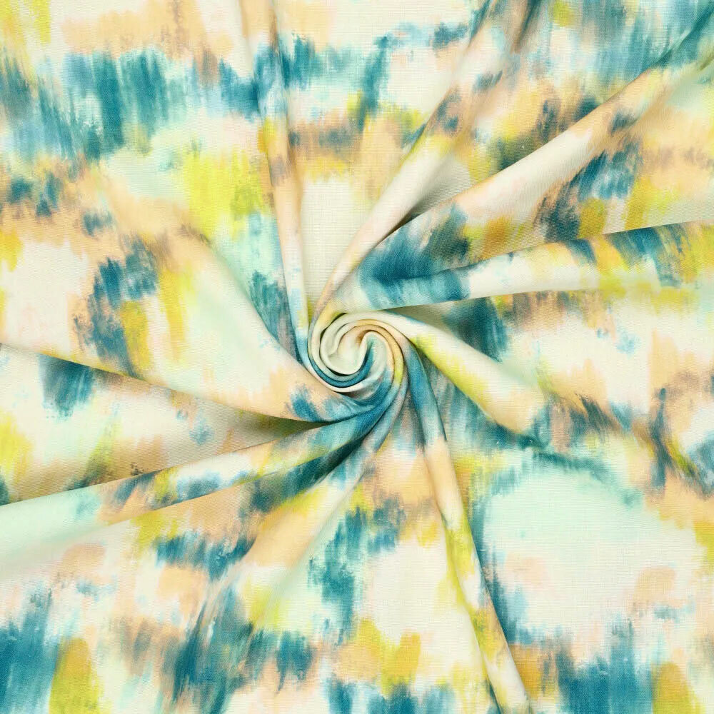 Viscosa Lino Digitale Brush Te Dye Giallo Blu