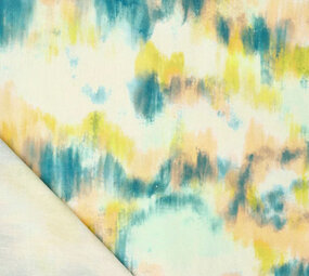 Viskose Leinen Digital  Brush Tie Dye Gelb Blau