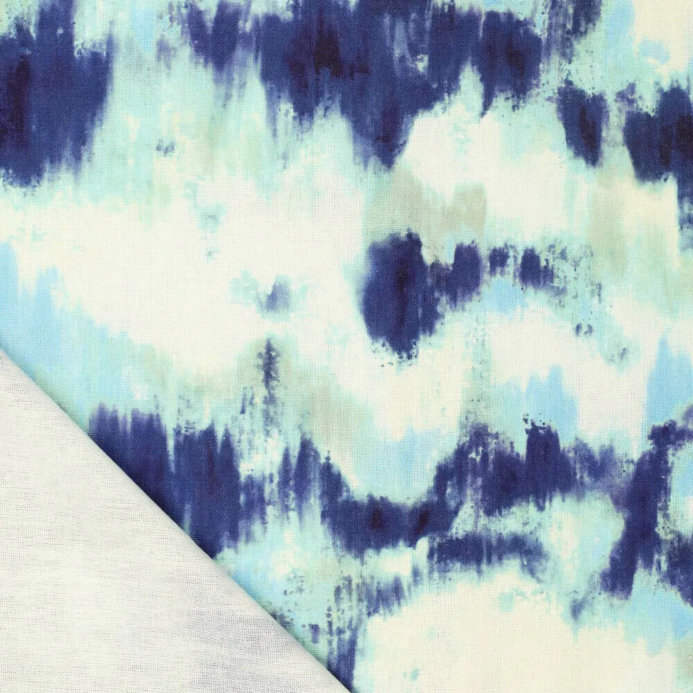Viskose Leinen Digital  Brush Tie Dye Blau