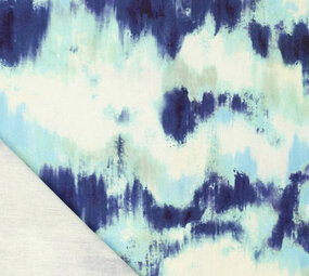 Viskose Leinen Digital  Brush Tie Dye Blau