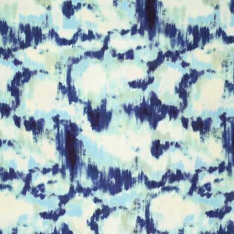 Viskose Leinen Digital  Brush Tie Dye Blau Viskose Leinen Digital  Brush Tie Dye Blau