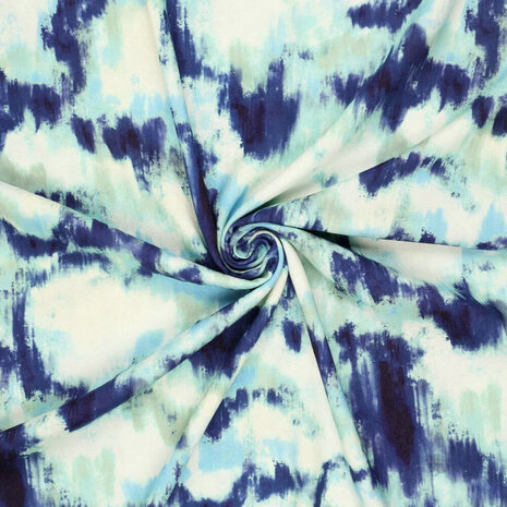 Viscose Linen Digital Brush Tie Dye Blue Viscose Linen Digital Brush Tie Dye Blue