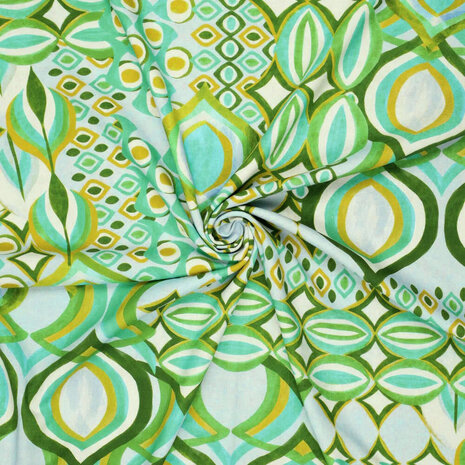 Viscose Linnen Digitaal Drops Motives Groen Viscose Linnen Digitaal Drops Motives Groen