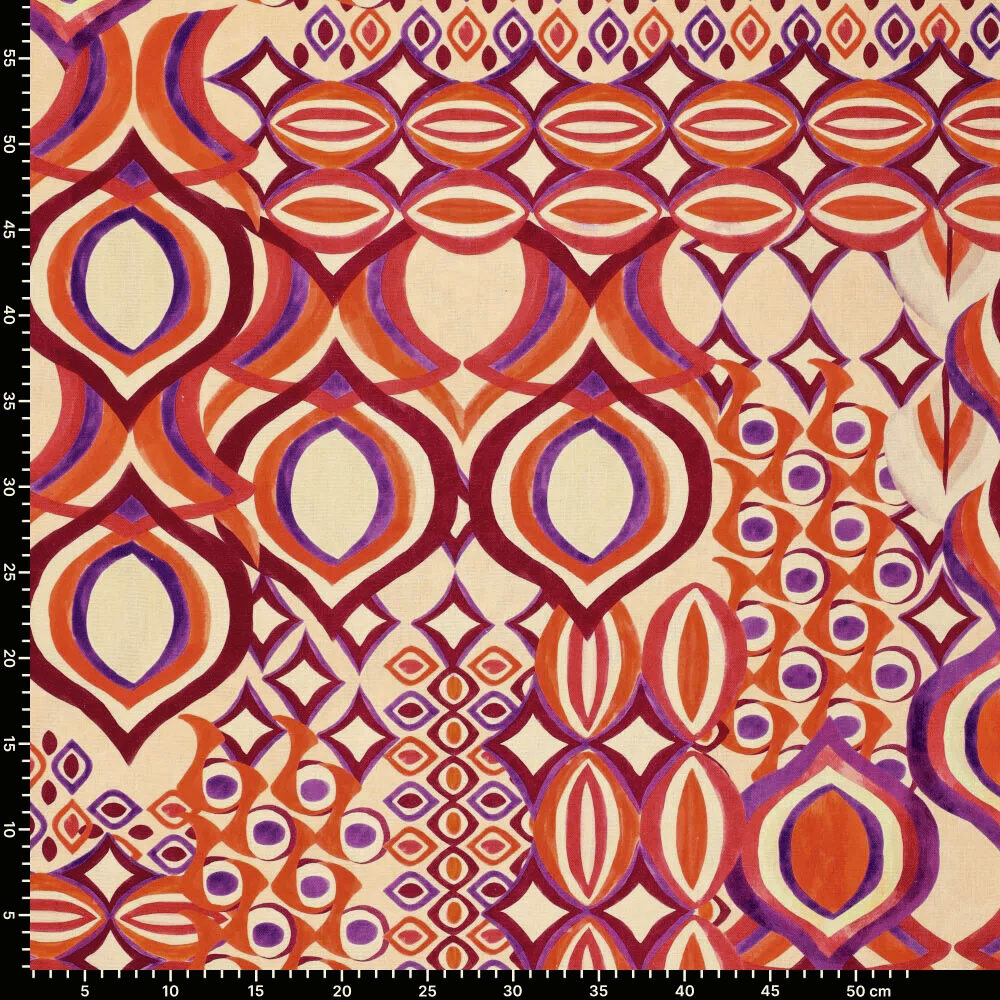 Viscose Linen Digital Drops Motives Red Viscose Linen Digital Drops Motives Red