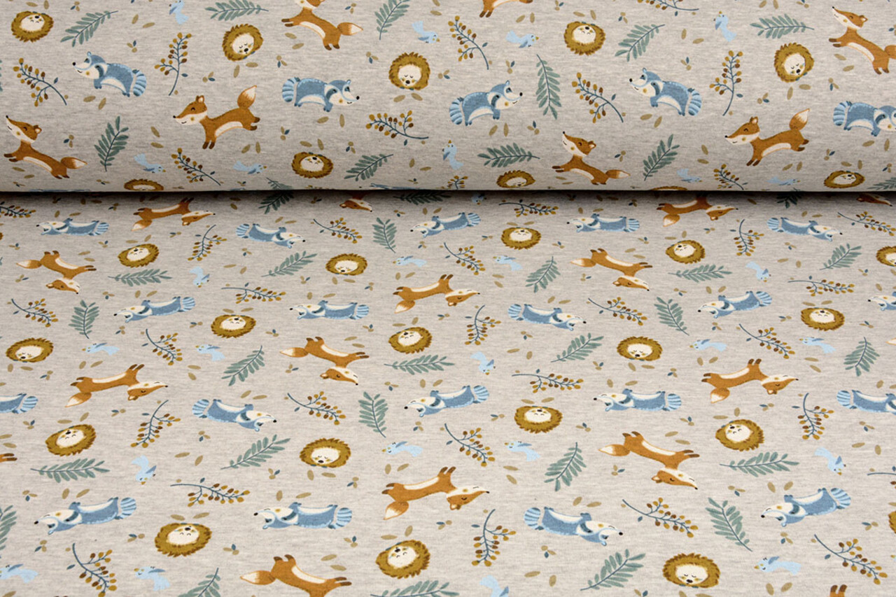 Oeko-Tex®  Sweatstoff Alpenfleece Fox and Friends Grau