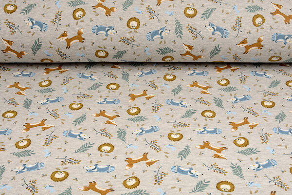 Oeko-Tex®  Sweatstoff Alpenfleece Fox and Friends Grau