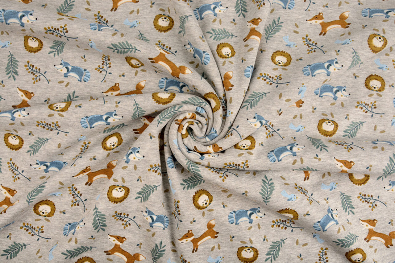 Oeko-Tex®  Jogging Alpenfleece Fox and Friends Grijs