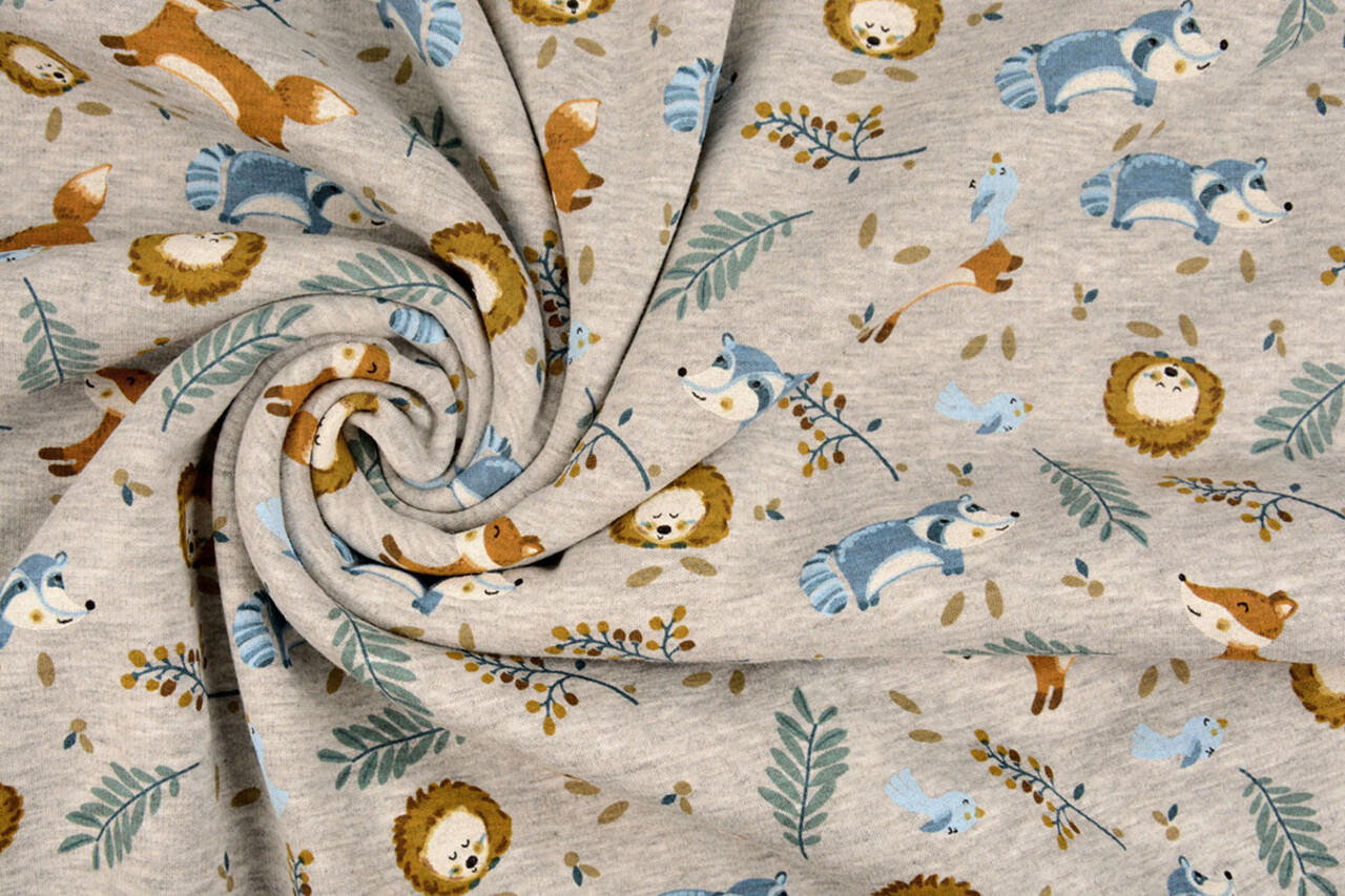 Oeko-Tex®  Sweatstoff Alpenfleece Fox and Friends Grau
