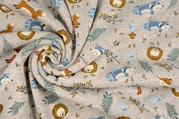 Oeko-Tex®  Sweatstoff Alpenfleece Fox and Friends Grau