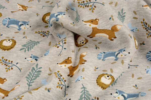 Oeko-Tex®  Sweatstoff Alpenfleece Fox and Friends Grau