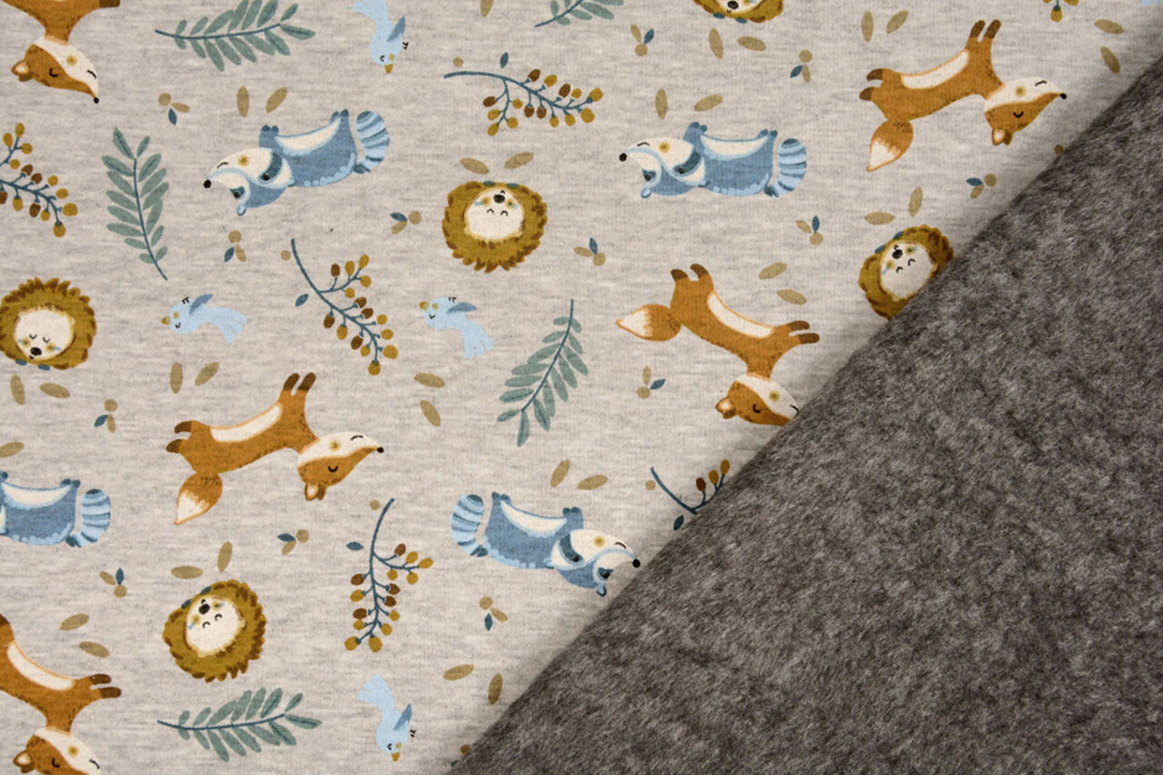 Oeko-Tex®  Jogging Alpenfleece Fox and Friends Grijs