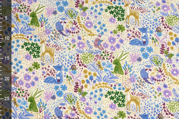 Oeko-Tex®  Sweatstoff Alpenfleece Forest Animals Creme Melange