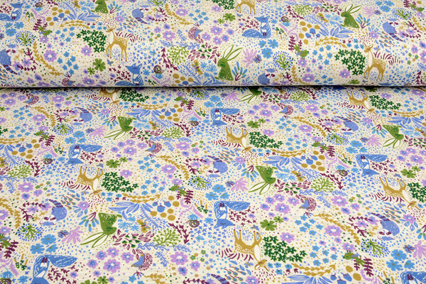 Oeko-Tex®  Sweatstoff Alpenfleece Forest Animals Creme Melange
