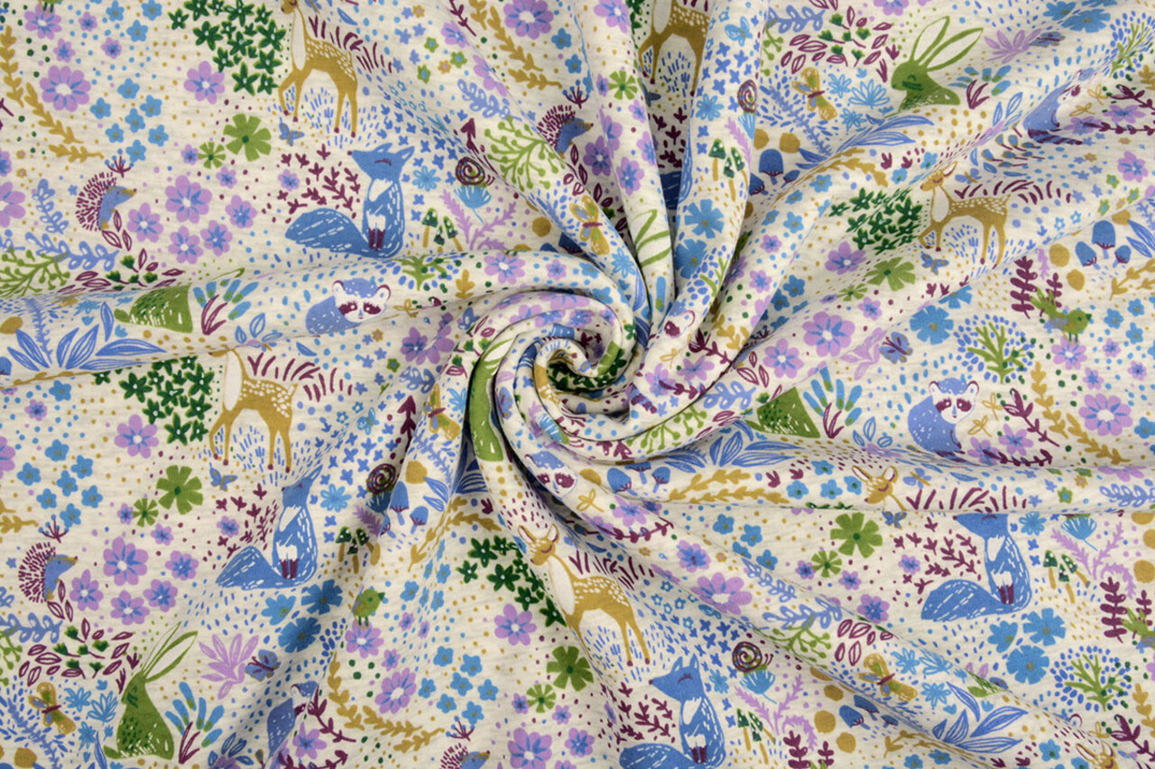 Oeko-Tex®  Sweatstoff Alpenfleece Forest Animals Creme Melange