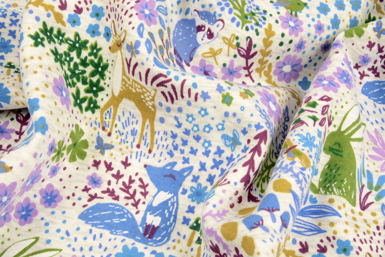 Oeko-Tex®  Sweatstoff Alpenfleece Forest Animals Creme Melange