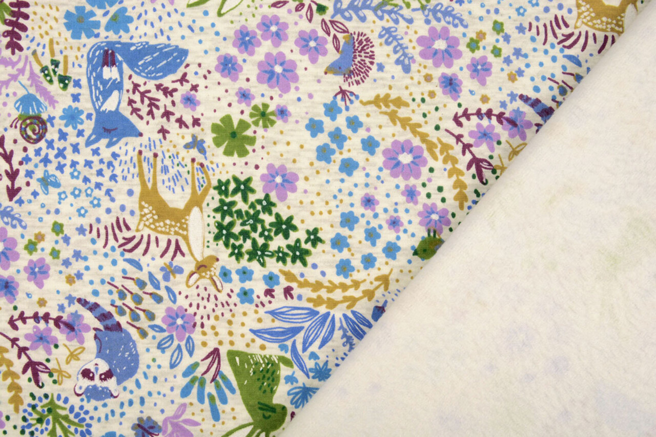 Oeko-Tex®  Sweatstoff Alpenfleece Forest Animals Creme Melange