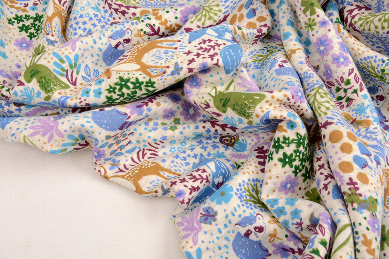 Oeko-Tex®  Sweatstoff Alpenfleece Forest Animals Creme Melange