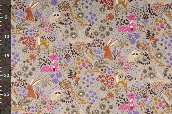 Oeko-Tex®  Sweatstoff Alpenfleece Forest Animals Grau Melange