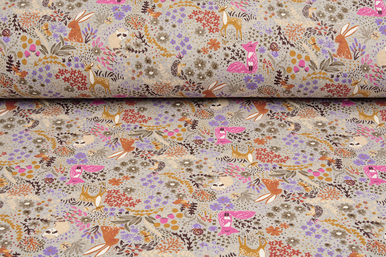 Oeko-Tex®  Sweatstoff Alpenfleece Forest Animals Grau Melange
