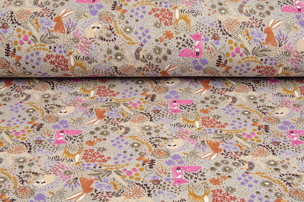 Oeko-Tex®  Sweatstoff Alpenfleece Forest Animals Grau Melange
