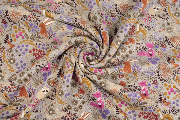 Oeko-Tex®  Sweatstoff Alpenfleece Forest Animals Grau Melange