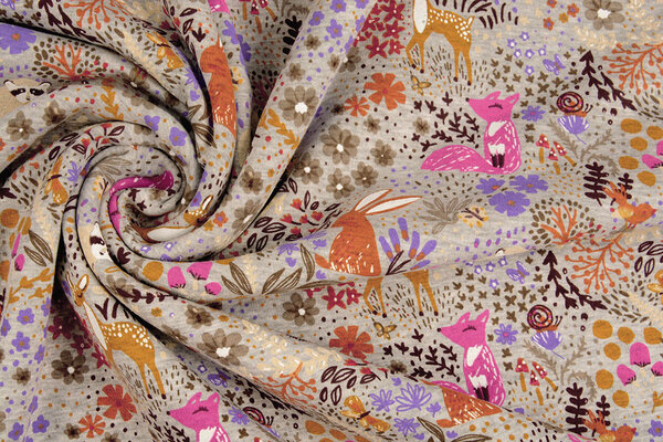 Oeko-Tex®  Sweatstoff Alpenfleece Forest Animals Grau Melange