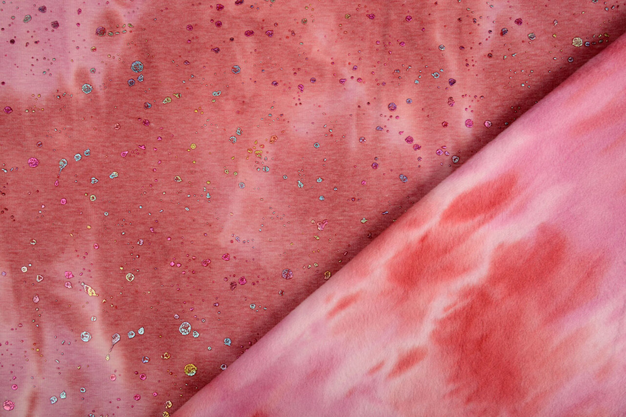 Oeko-Tex®  Sweatstoff Alpenfleece Tie Dye Drops Rosa