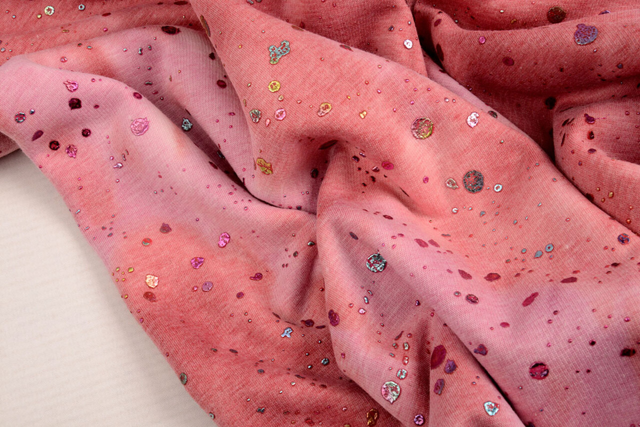 Oeko-Tex®  Jogging Alpenfleece Tie Dye Drops Roze Oeko-Tex®  Jogging Alpenfleece Tie Dye Drops Roze