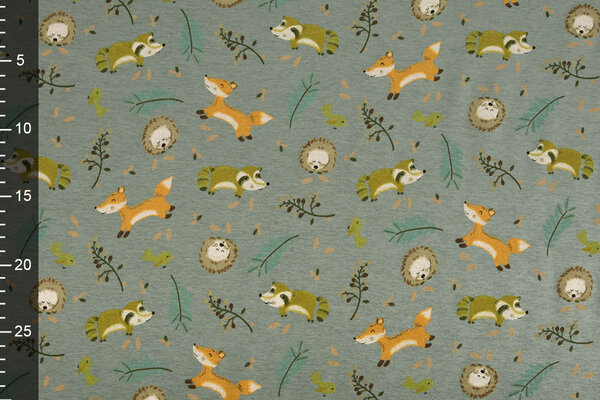 Oeko-Tex®  Sweatstoff Alpenfleece Fox and Friends Grün