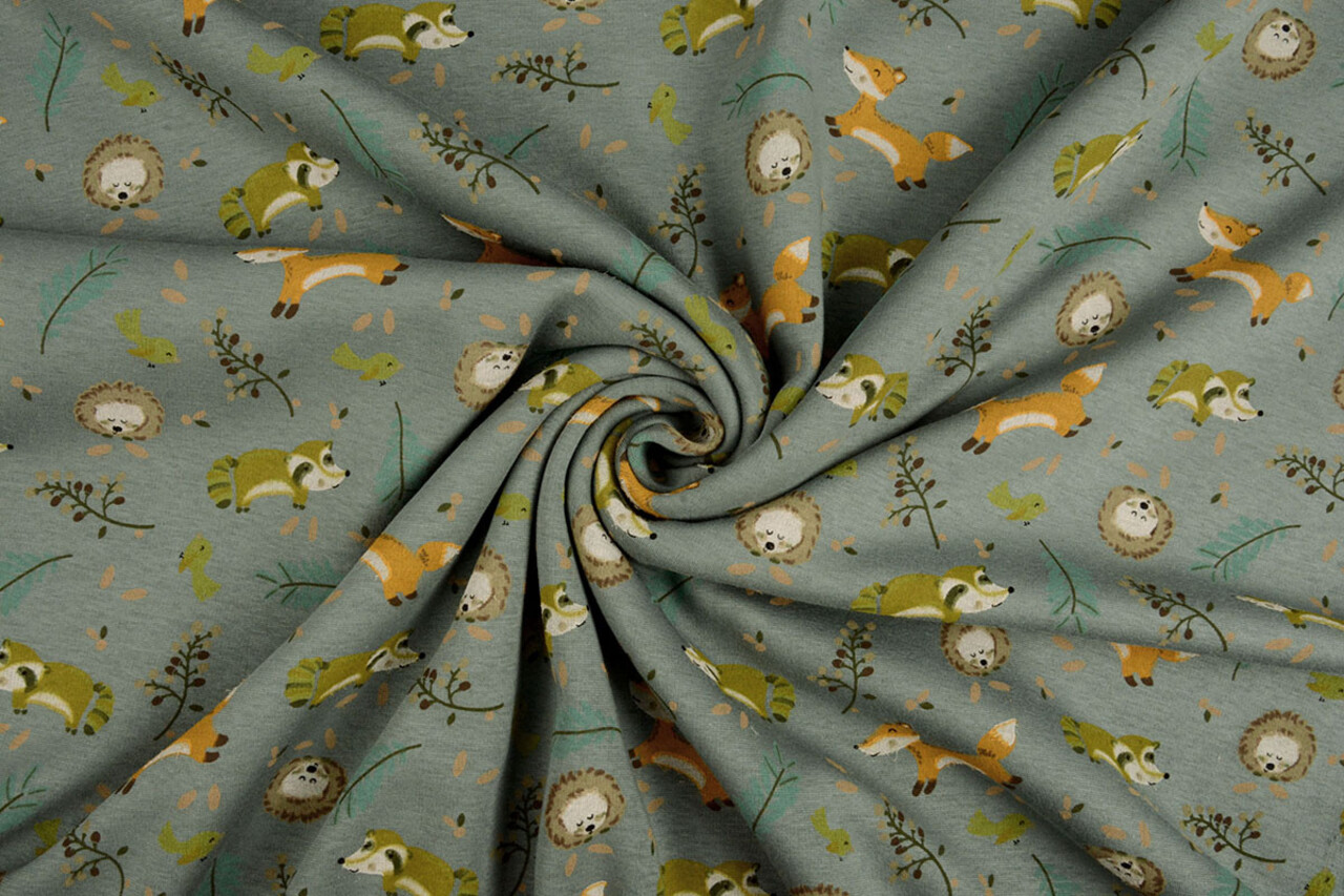 Oeko-Tex®  Sweatstoff Alpenfleece Fox and Friends Grün